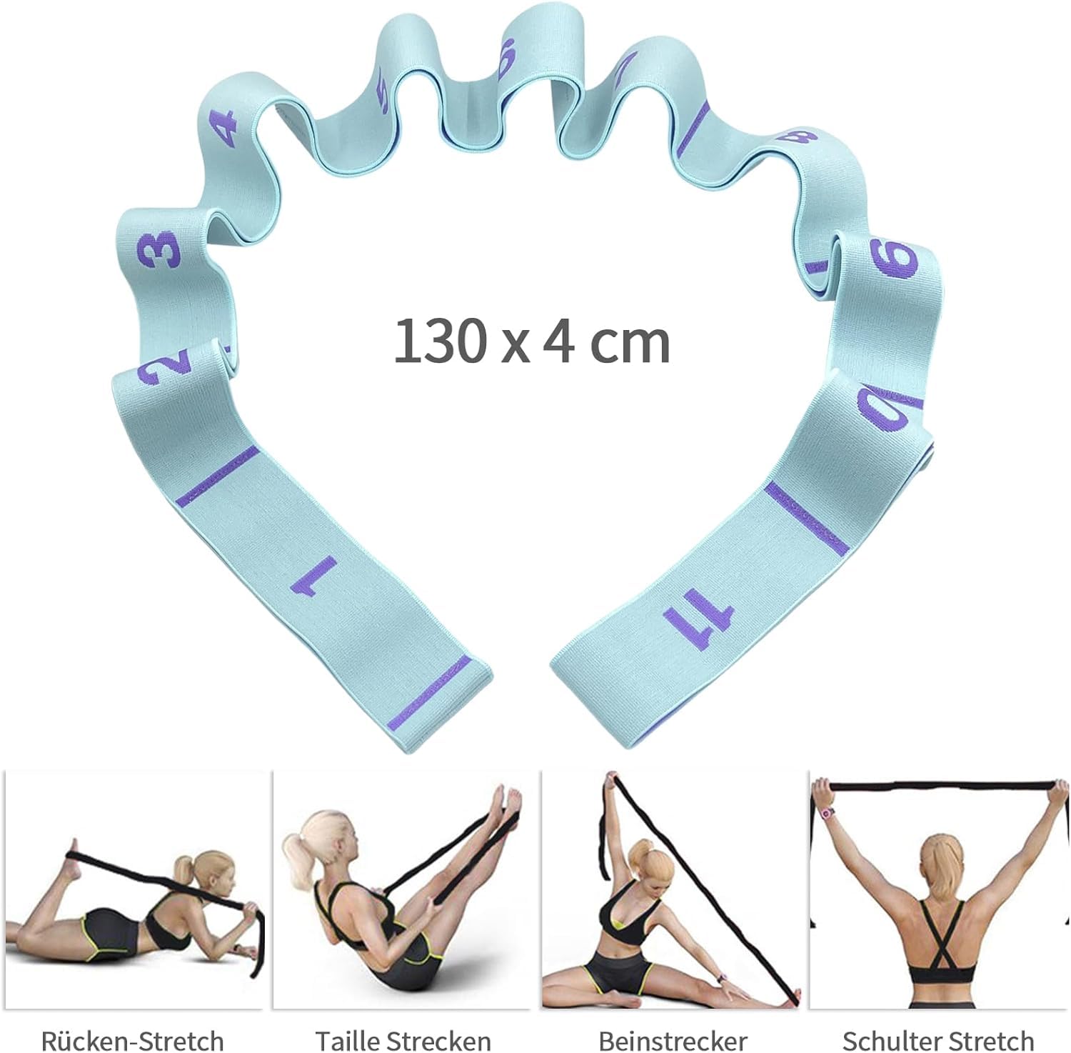 Taśma rozciągająca z 11 pętelkami do precyzyjnego rozciągania | wszechstronny pasek do jogi i taśma fitness | idealna do jogi, pilatesu, tańca, gimnastyki i rehabilitacji