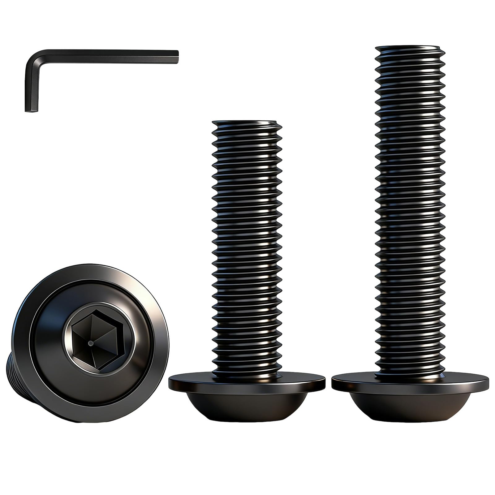 YOOZIYA 10 Pcs M8x60mm Bolts Flanged Button Head Socket Cap Screws,A2 304 Stainless Steel Allen Head Bolt Fully Threaded Allen Drive,Black Finish with Key for Repair,Industrial,Electronic