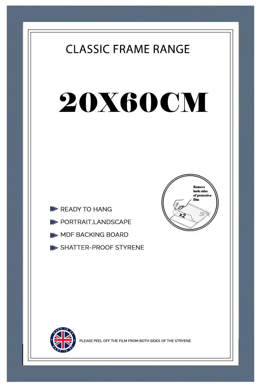 Poster Frame 20x60cm MDF Wood with Shatterproof Acrylic Front 60x20 cm Picture Frame for Posters, Photos & Prints, Portrait & Landscape Display- Dark Grey