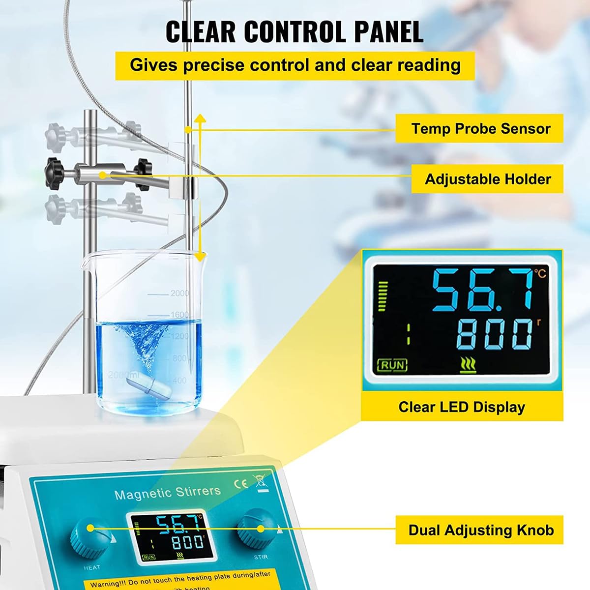 Agitador magnético con pantalla digital y placa caliente para mezcla y calefacción de laboratorio