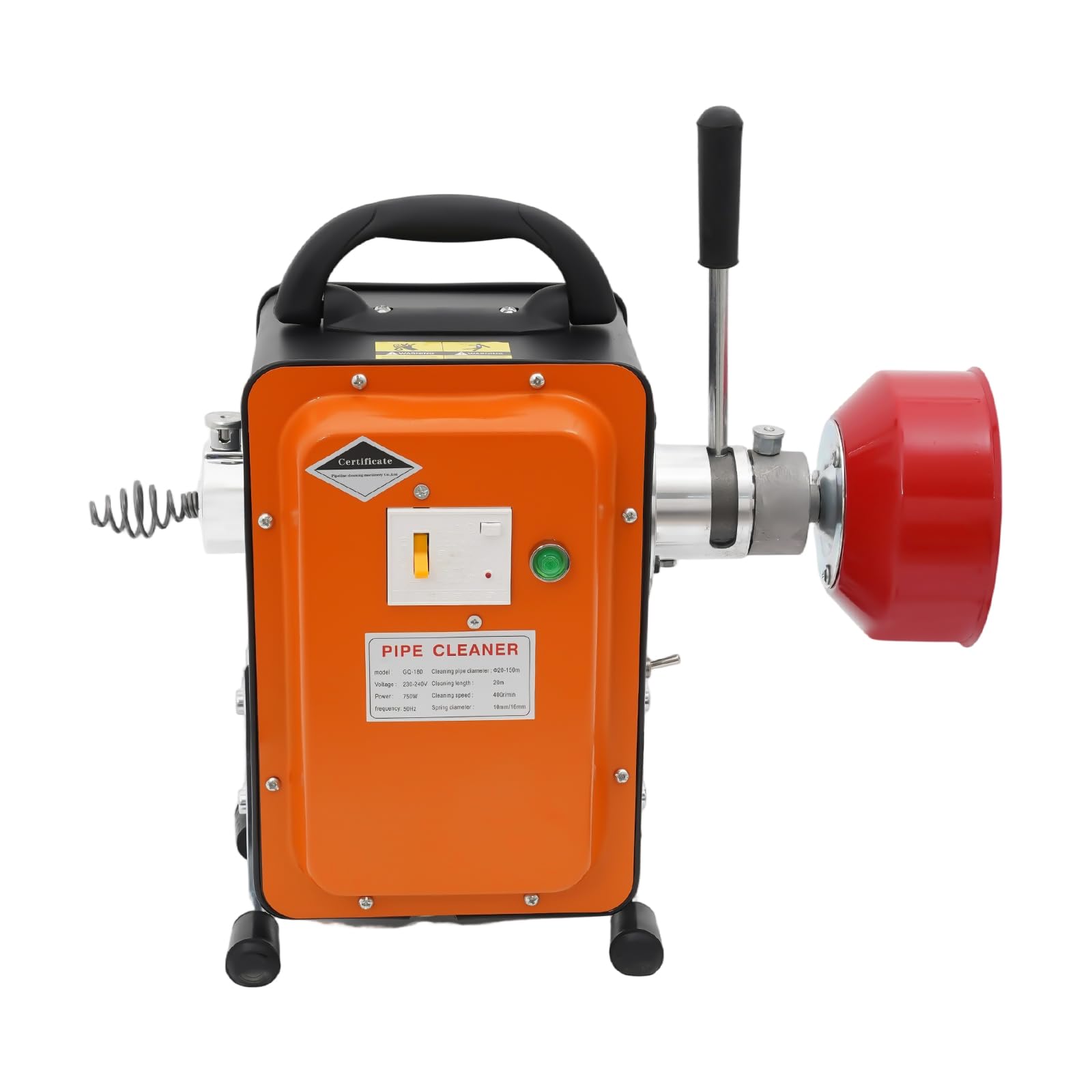 Espiral eléctrica para limpieza de tuberías (20 m, 750 W, 400 rpm, con protección contra corriente residual, 2 muelles (16 m + 2,5 m) para Ø20-150 mm, desatascador de desagües, incluye espiral de