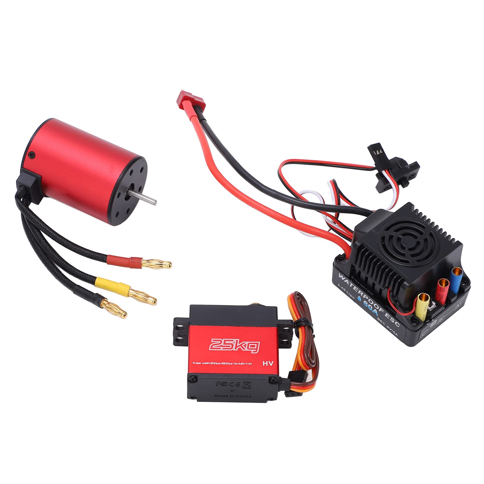 S3650 3100KV Brushless Motor, 60A Brushless ESC mit 25KG Metall Servo Combo für 1/8 1/10 2S-4S RC Car Auto Modelle