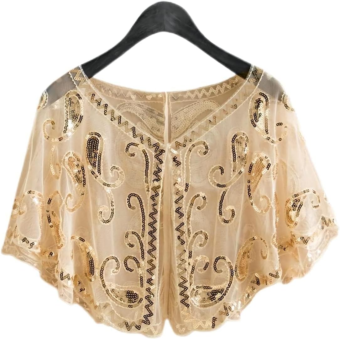 Specell 1920s Shawl Wraps Wedding Bridal Wrap Sequin Beaded Shawl For Evening Dresses Wedding Gatsby Party Harlem Night