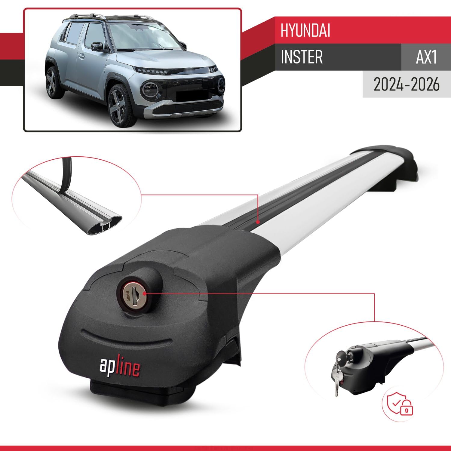 Compatible avec Hyundai Inster 2025-2026 ACE-1 Barres de Toit Railing Porte-Bagages de Voiture Gris Aluminium 2 Barres