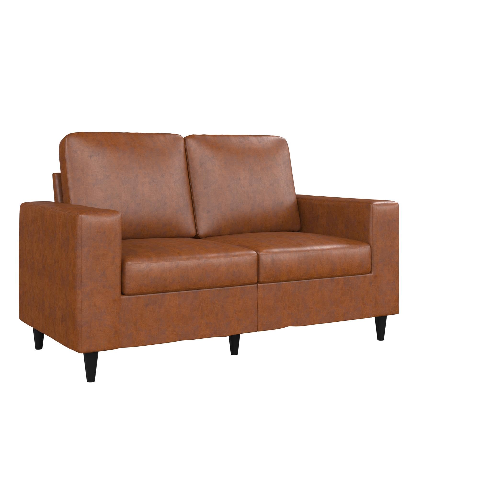 REALROOMS Coral Loveseat 2 Seater Upholstered Sofa, Camel Faux Leather