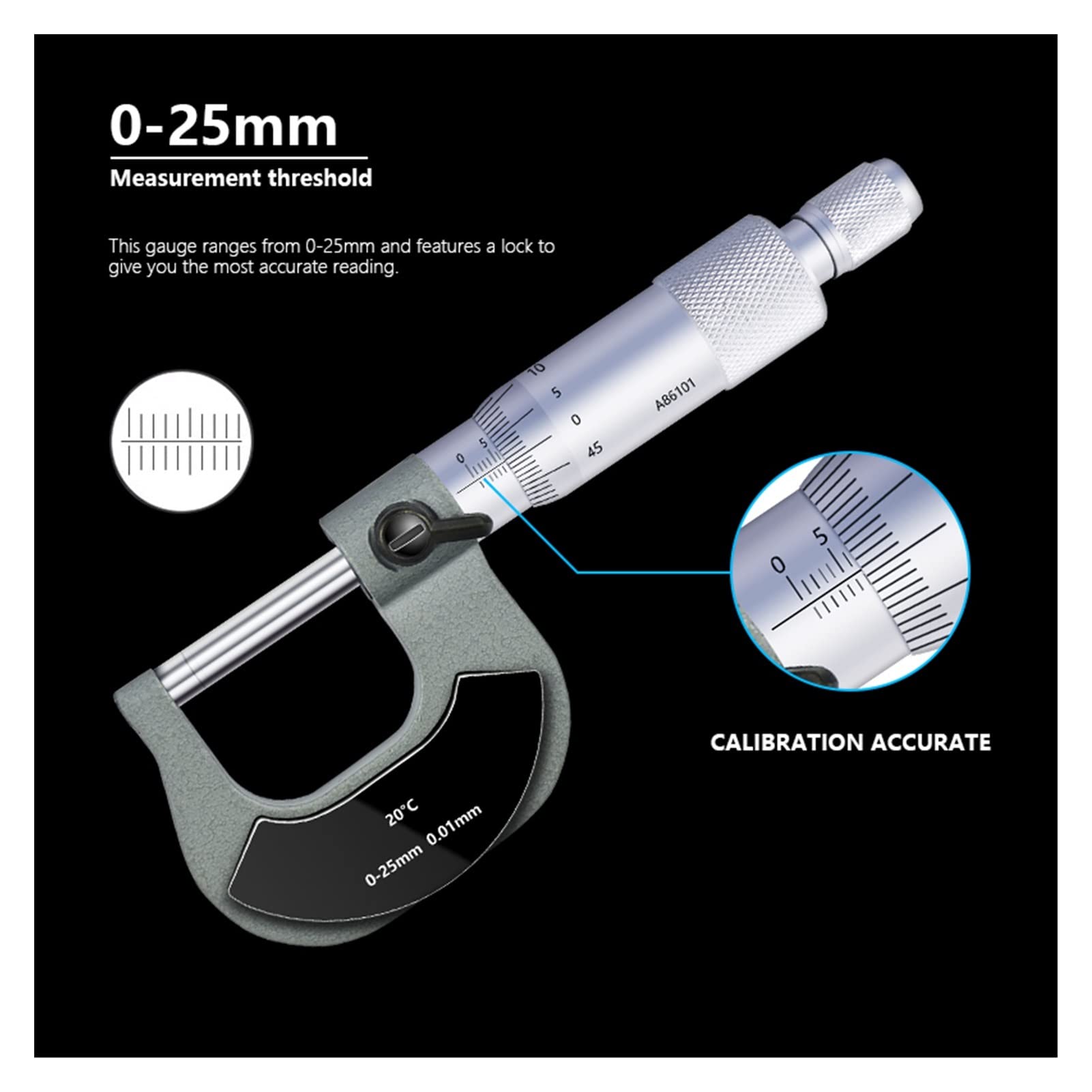 Mikrometr, Caliper mikrometrowy 0-25mm 0-25 mm 0,01 Przechowywanie Mikrometr Metryczny Miernik Suwmiarka do pomiaru stali węglowej