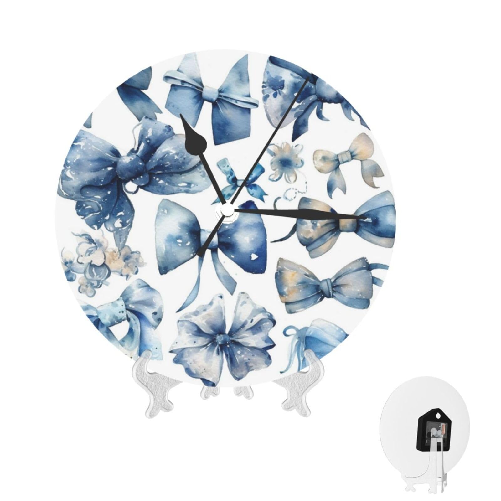 Horloge murale silencieuse design moderne nœuds bleus décoration murale élégante