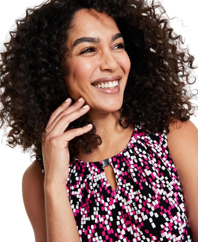 Kasper Women's Petite Keyhole Sleeveless Top (Black/Pink Perfection, Medium) - Image 3