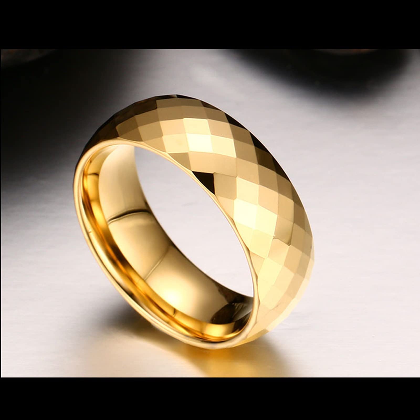 Juego de collar de acero de tungsteno, collar de pareja multifacético anillo de oro de 8 mm