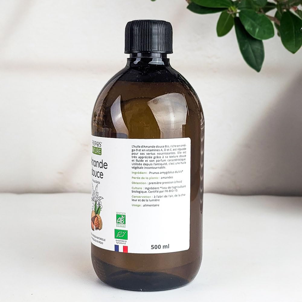 Huile d'Amande Douce Bio - Prunus Amygdalus Dulcis Oil - Huile vierge - 100% pure et naturelle - 500ml - PROPOS'NATURE