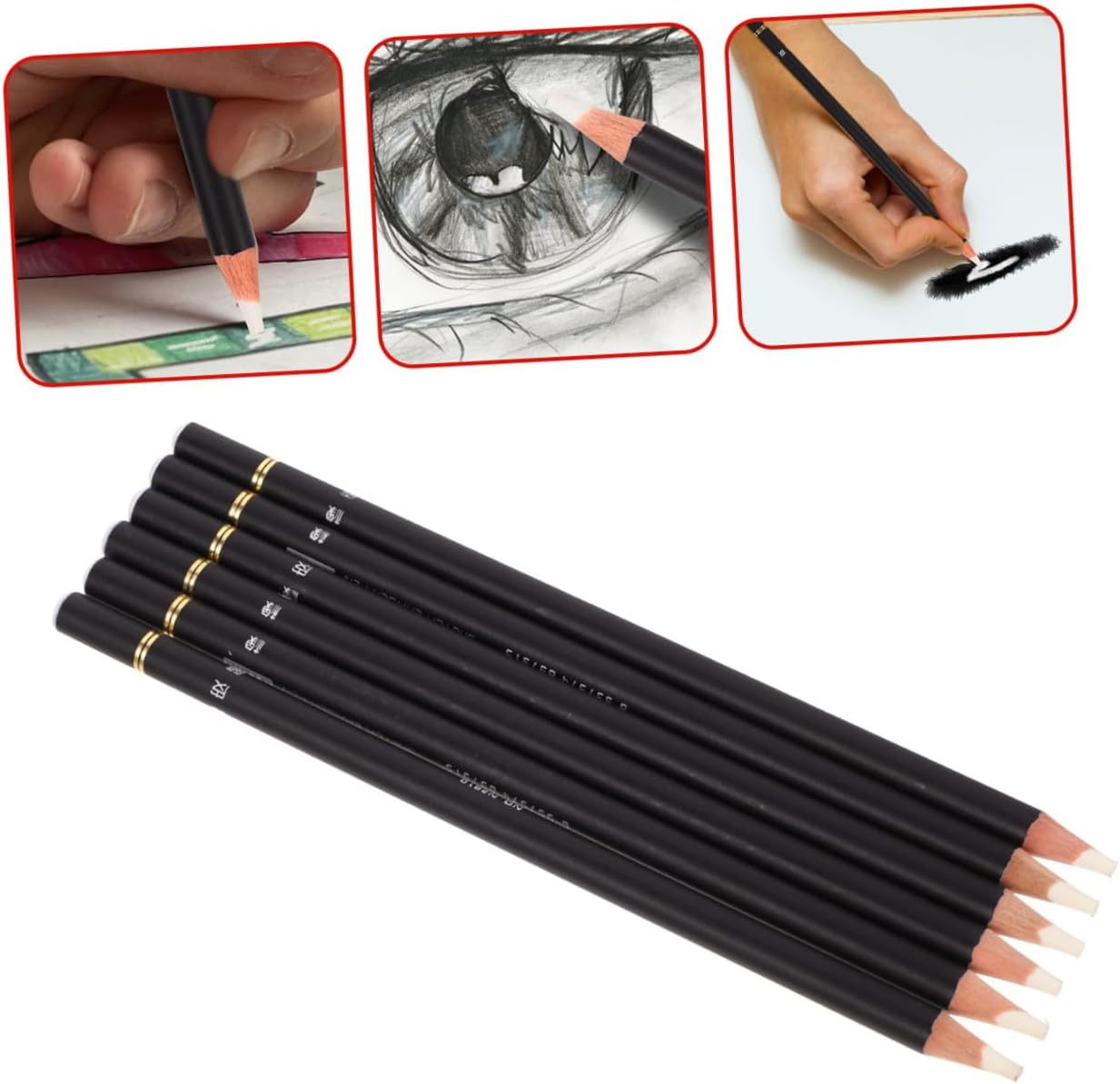 6Pcs Sketch Eraser Pencil Set Artist Drawing Rubber Pen with Sharpener Highlight Rubber Pencil for School and Art Students