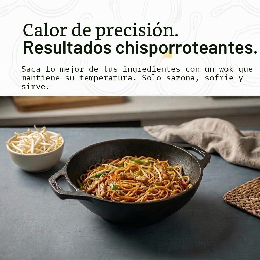 LODGE Wok de hierro fundido, negro, 9 pulgadas, 29,06 x 23,34 x 7,47 cm