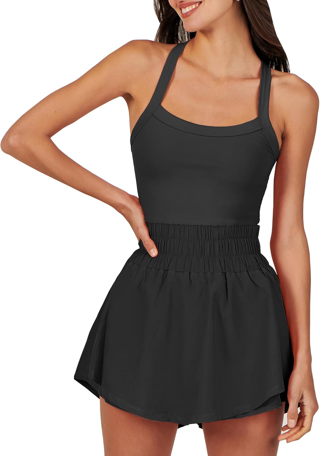 ANRABESS Womens Mini Tennis Dresses Skort Sleeveless Romper Shorts