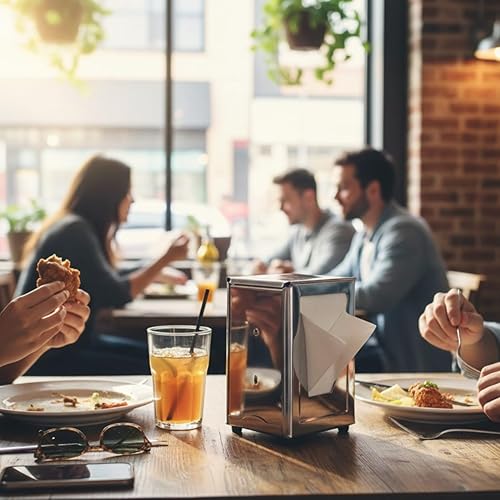 Miniatura 2 de Juego de 2 dispensadores de servilletas de acero inoxidable de doble cara con acabado pulido de 3-3/4 x 4-1/2 x 7-1/2 pulgadas, dispensador de