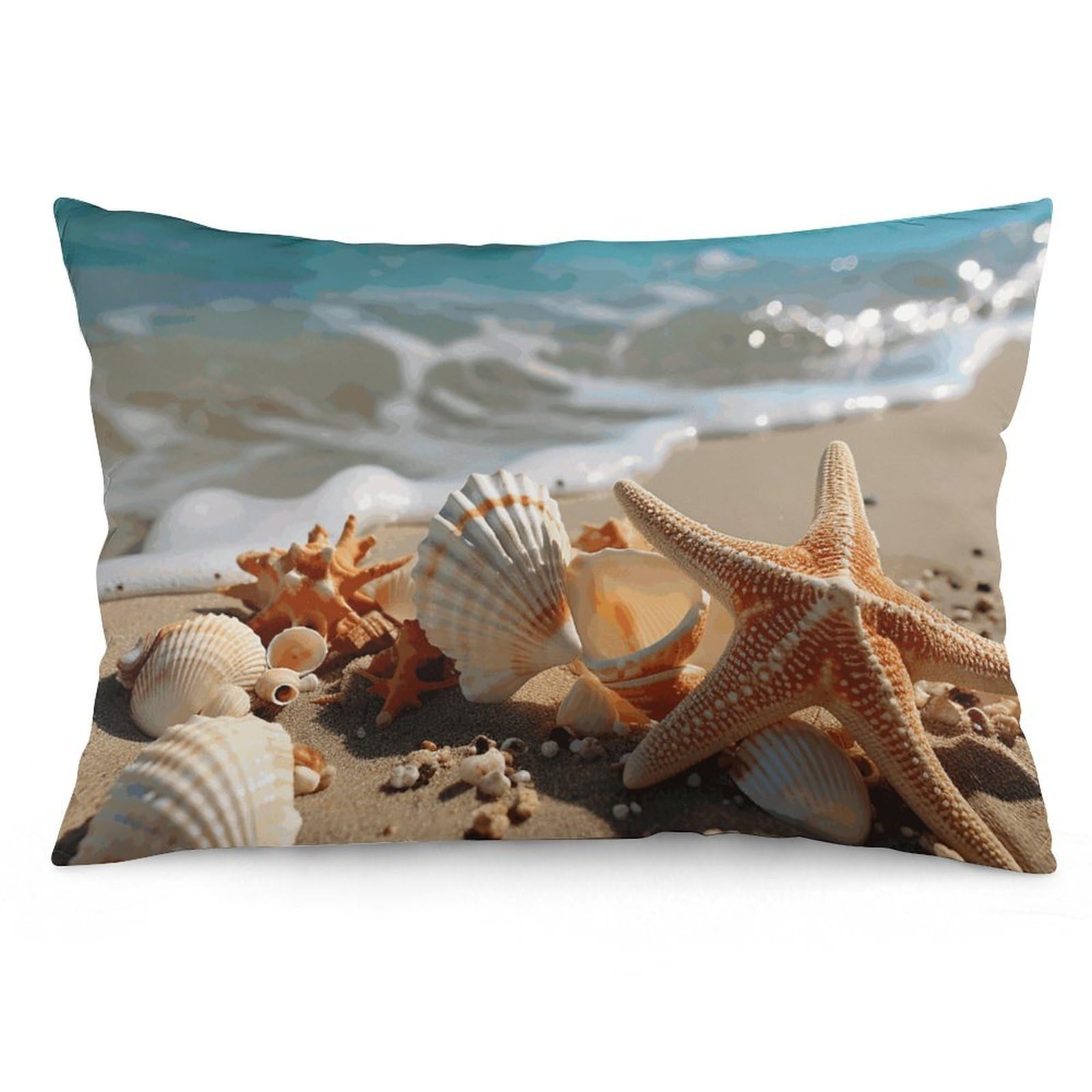 2 Pack Pillow Cases for Hair and Skin, Soft Breathable Pillow Case Covers with Hidden Zipper, Seashells Starfish on Beach Pillowcase 20"x30" Pillow Covers for Sleeping Gift