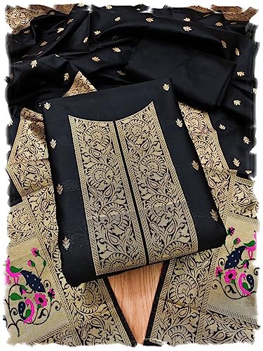 Image of Pandadi Women's Banarasi Paithani Woven Design Dress Material
