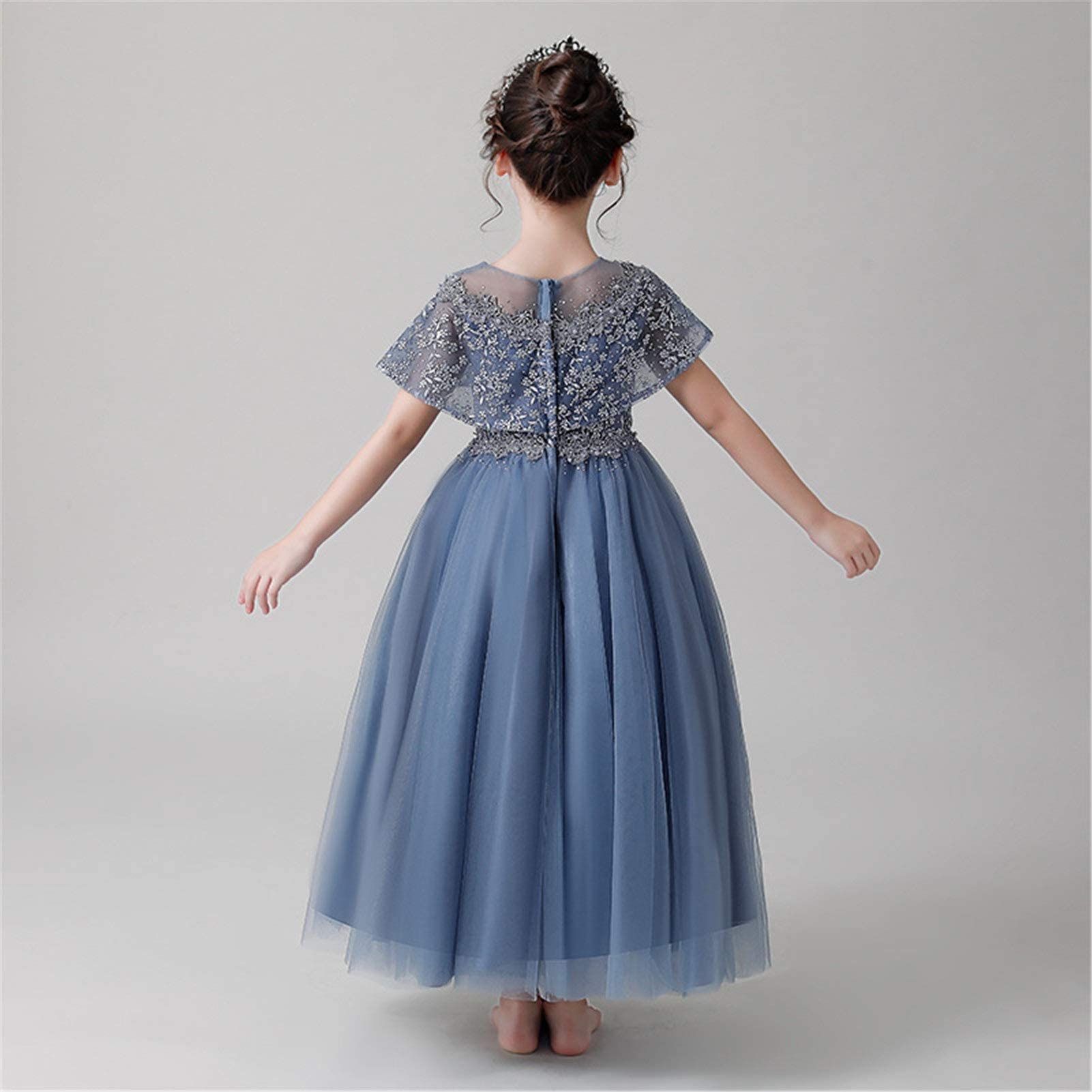 Kleider für besondere Anlässe für Mädchen, Mädchen-Abendkleid, Hochzeitskleid, Prinzessinnenkleid, westlicher Stil, Blumenmädchen, Puffgarn, Kinderklavierkostüm, Gastgeber (Farbe: Blau, Größe: 110 cm)