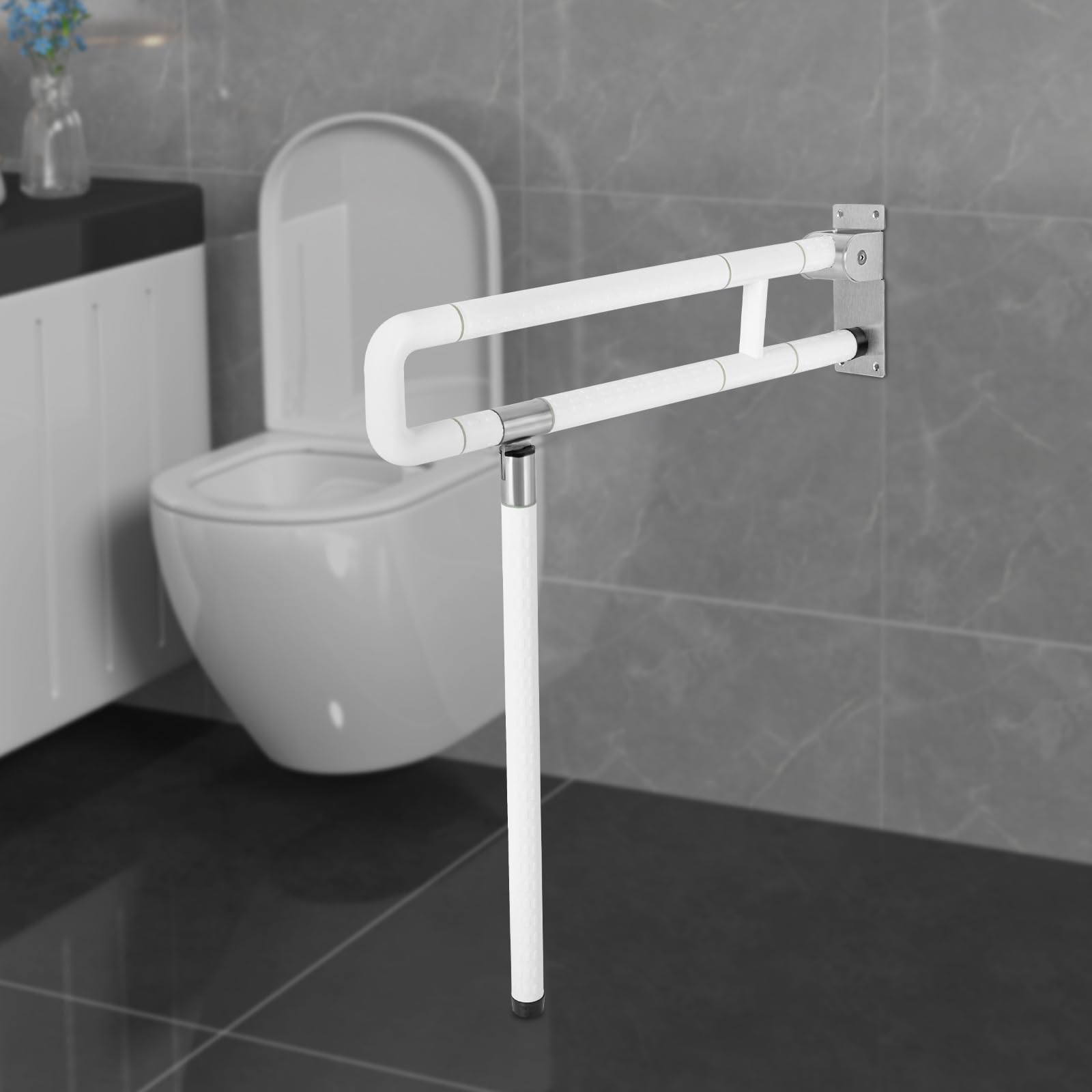Apoyabrazos plegables para inodoro, barra de apoyo, inodoro, autoportante, blanco, apoyabrazos plegables con pie, barras de seguridad médicas abatibles, ayudantes de baño para personas mayores y