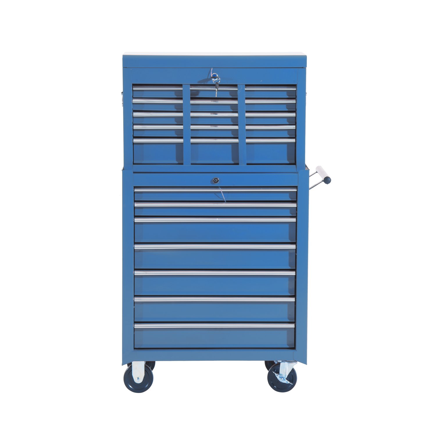 HOMCOM Carro Caja de Herramientas Taller Movil 16 Cajones 4 Ruedas 2 Cerraduras Azul