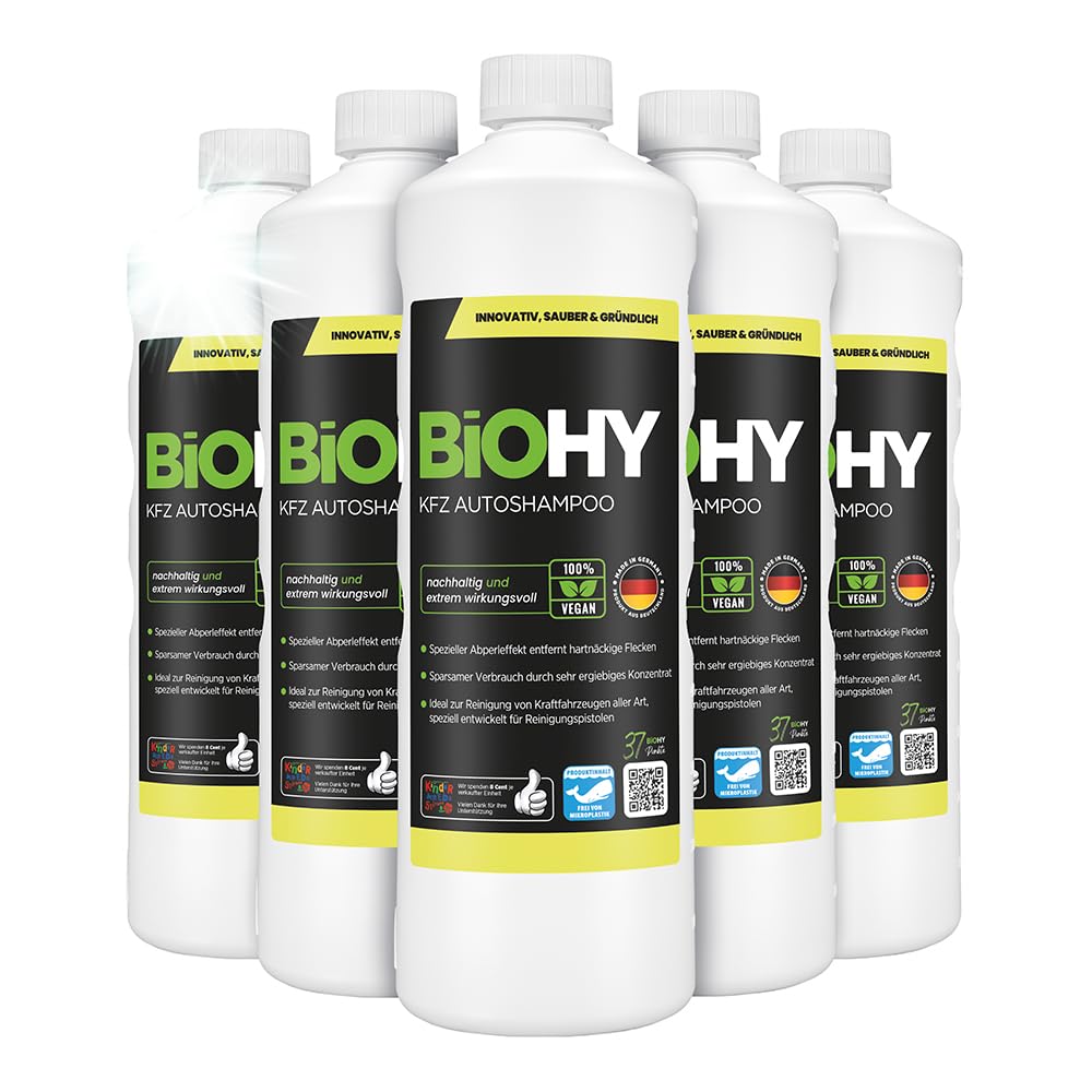BiOHY Champú para coches (6 botellas de 1 litro) | excelente poder de limpieza y formación de espuma | Produce una fragancia fresca y duradera (KFZ Autoshampoo)