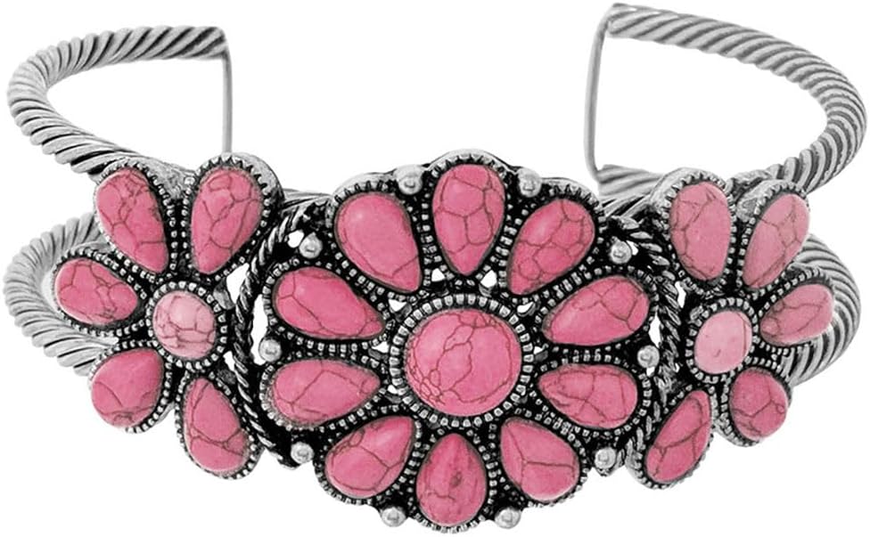 Rosemarie & Jubalee Women's Country Chic Western Style Burnished Silver Tone Conchos On Open Cuff Bracelet, 7"