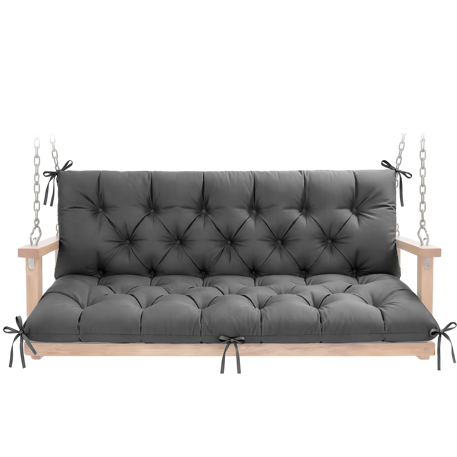 Thick Garden Bench Cushion 2-3 Seater, Waterproof Patio Swing Cushions with Backrest, Outdoor Sun Lounger Sofa Swing Hammock Porch Pad Mat with Ties Straps for Canopy Furniture (Grey, 150x100cm)