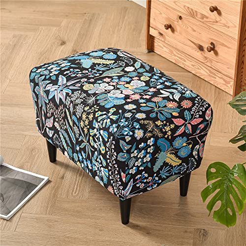 Highdi Luxury Floral Stretch Ottoman Cover Rectangle Footstool Slipcover with Elastic Bottom, Removable Washable Pouffe Cover Footrest Stool Cover for Living Room Bedroom (Blue Floral) - Cosy Home Interiors Highdi Luxury Floral Stretch Ottoman Cover Rectangle Footstool Slipcover with Elastic Bottom, Removable Washable Pouffe Cover Footrest Stool Cover for Living Room Bedroom (Blue Floral) - Image 4