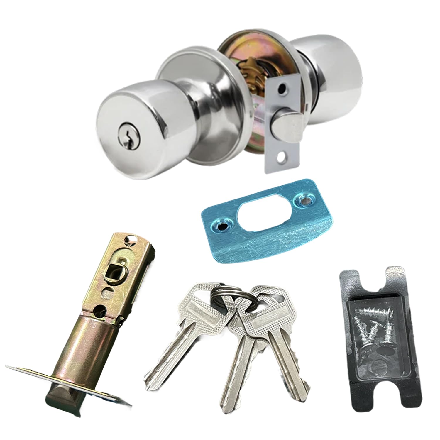 Privacy Door Knobs Lockset, Stainless Steel Spherical Door Knobs for Interior Doors, Entrance, Passage, Key Locking Door Handle with Locks for Bedroom, Bathroom, Office