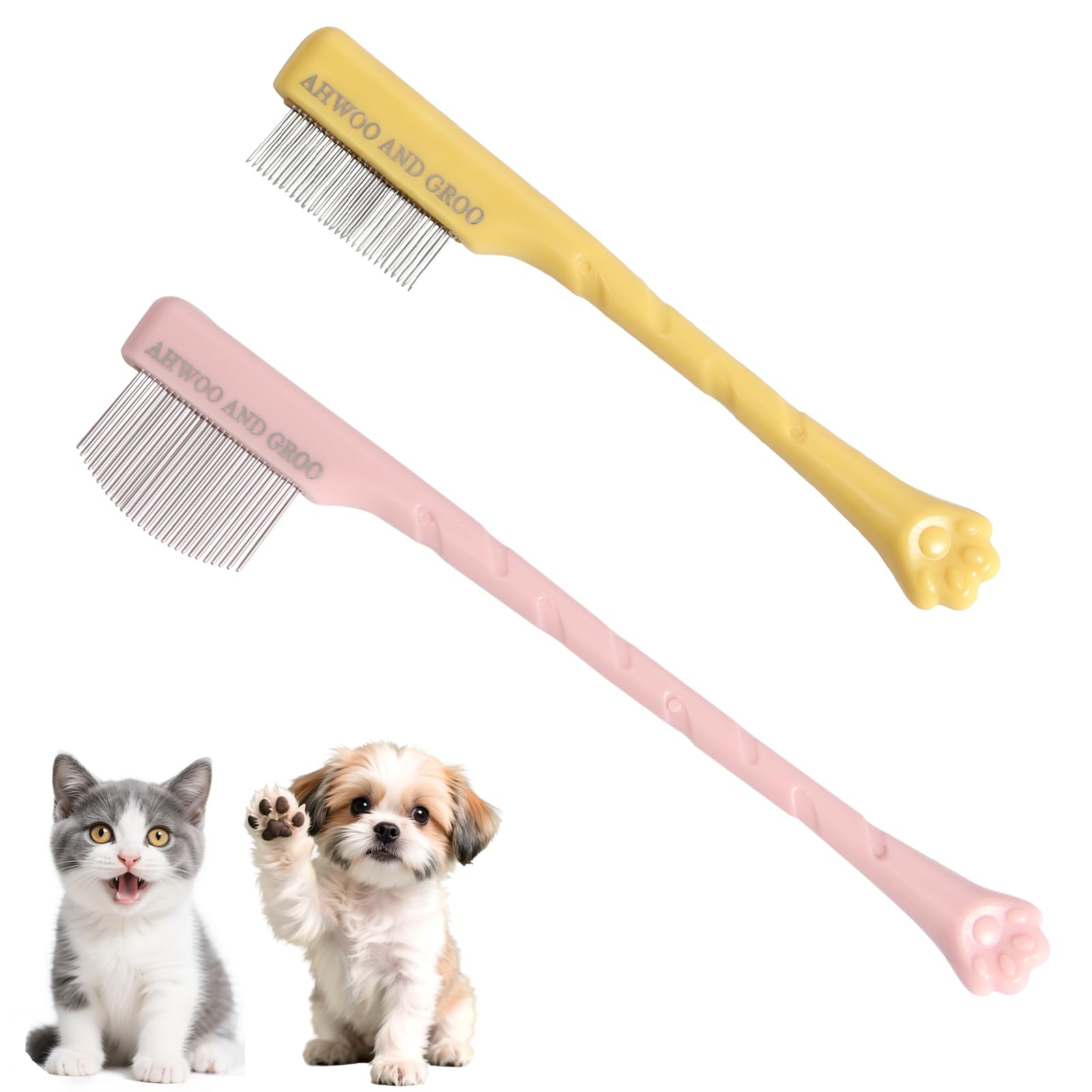 2Pcs Pet Flea Eye Comb & Face Grooming Comb for Small Dogs, Steel Combs