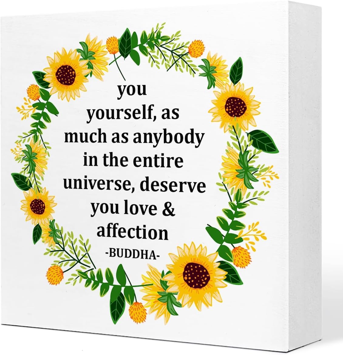 Sunflower Quote Box Sign 5x5 Inch Wooden Farmhouse Desk Decor