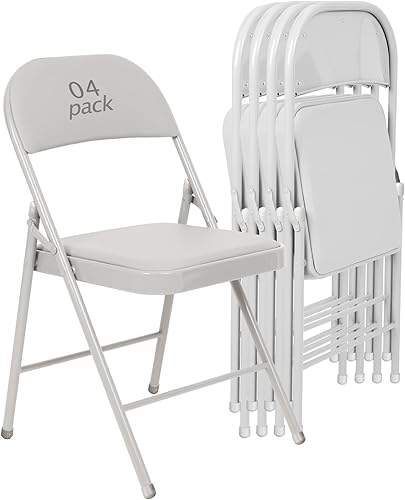 Juego de 4 sillas plegables acolchadas blancas, cómodas sillas portátiles apilables para interiores y exteriores, eventos, fiestas, oficina, bodas