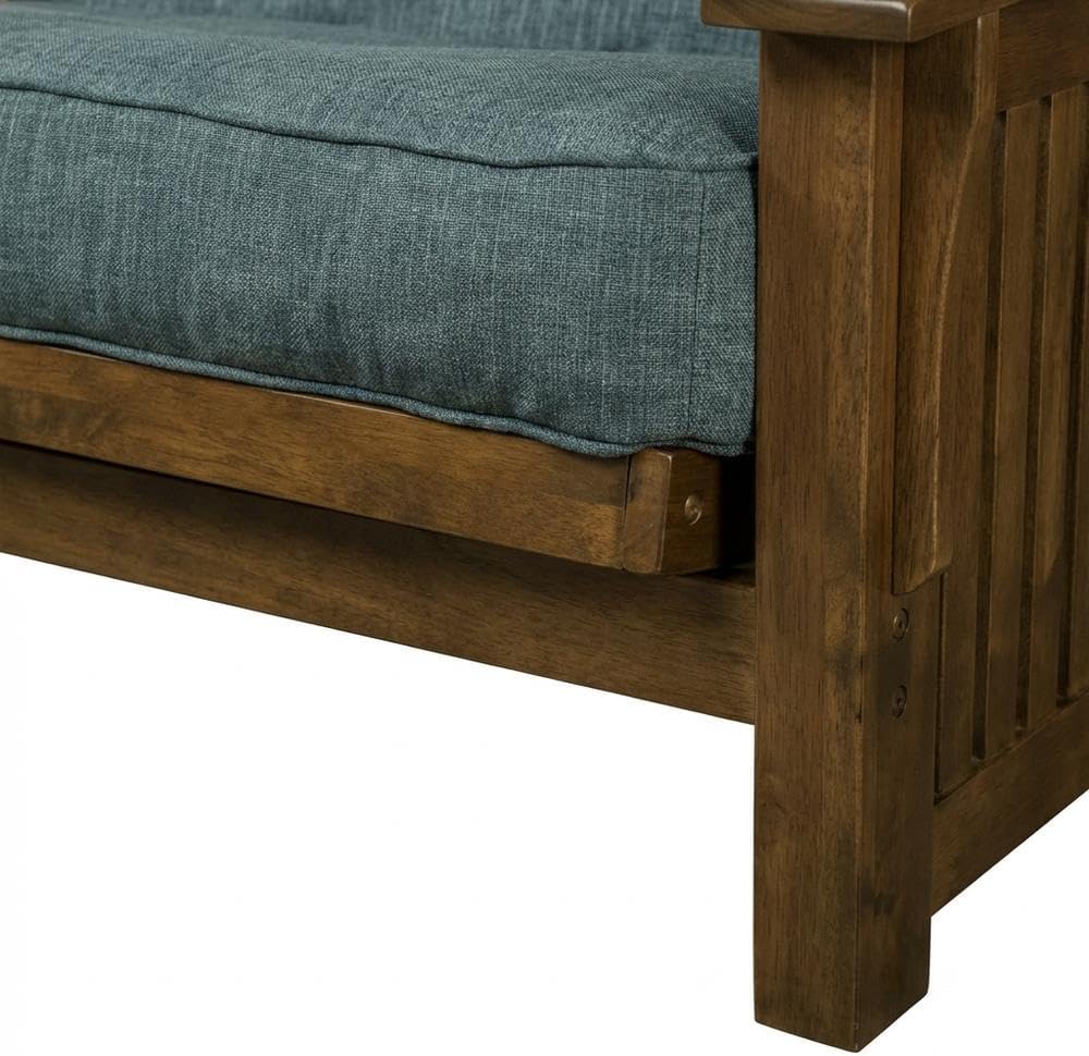 Starlight Canyon Home Blue Futons with Rustic Walnut Frame, Comfortable Mattress, Stylish and Durable Design for Living Room and Guest Space