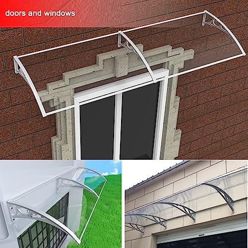 Auvent extérieur transparent en polycarbonate 120x80cm avec support blanc