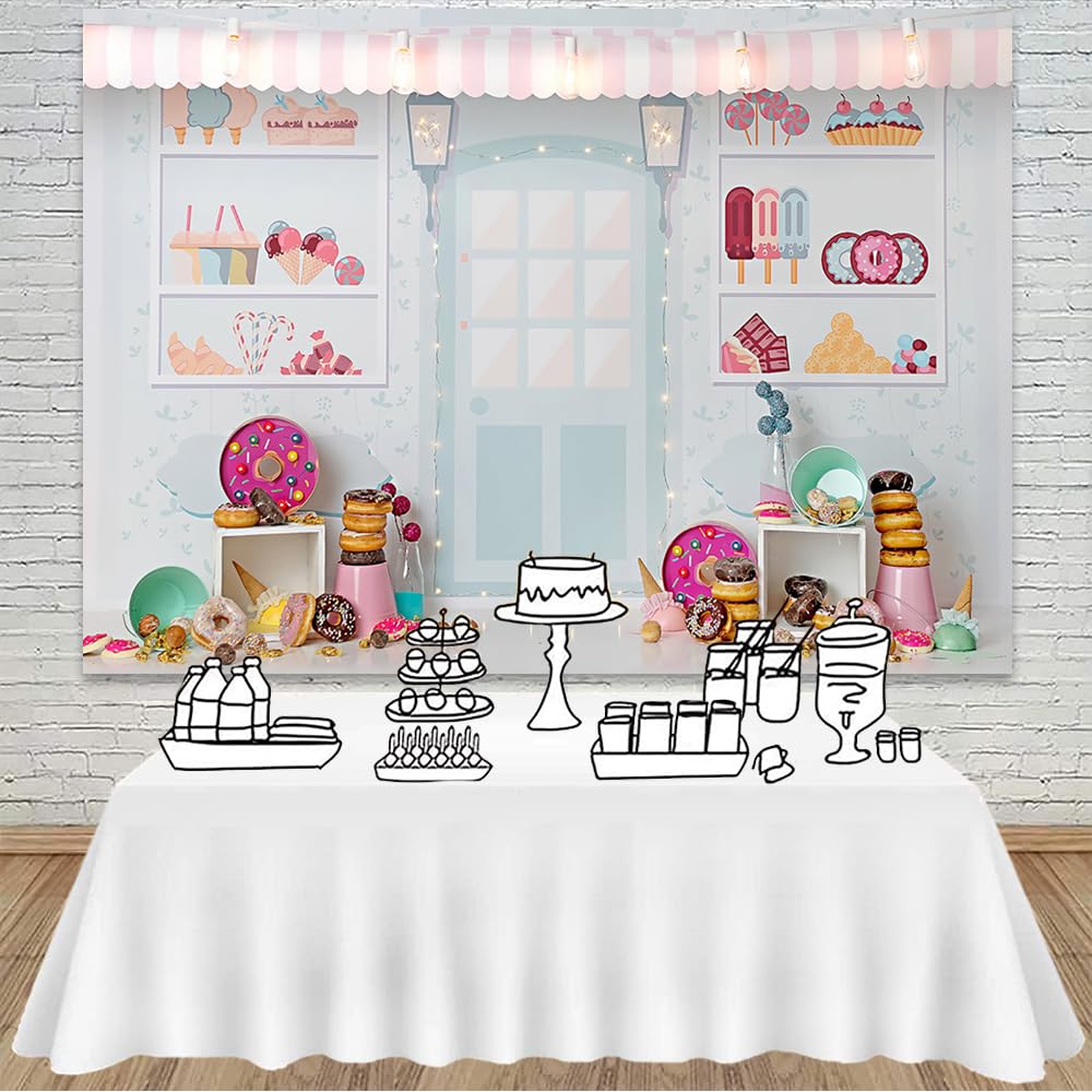 Mocsicka Dessert Shop Theme Backdrop Donut Decoration Ice Cream Girl Birthday Party Background 7x5ft Cake Smash Birthday Photography Backdrop Photo Studio Props