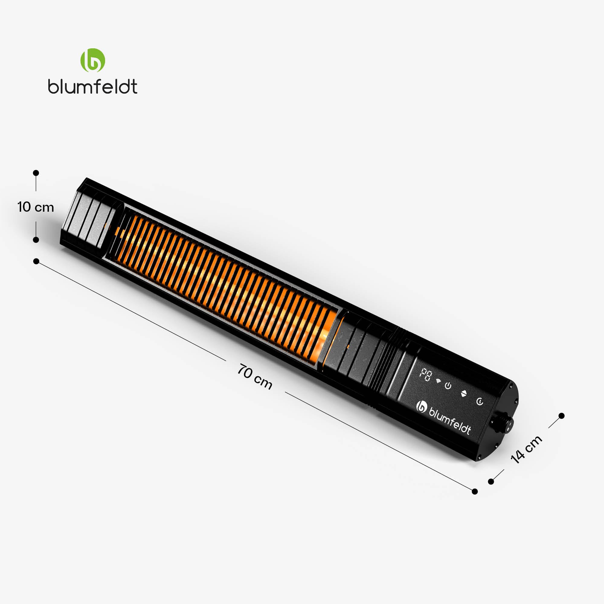 Blumfeldt Calefactor infrarrojo 2000w – montaje en pared & techo, exterior IP65, 9 ajustes de calor, control Wifi inteligente, tubos de oro, para balcón, terraza & jardín