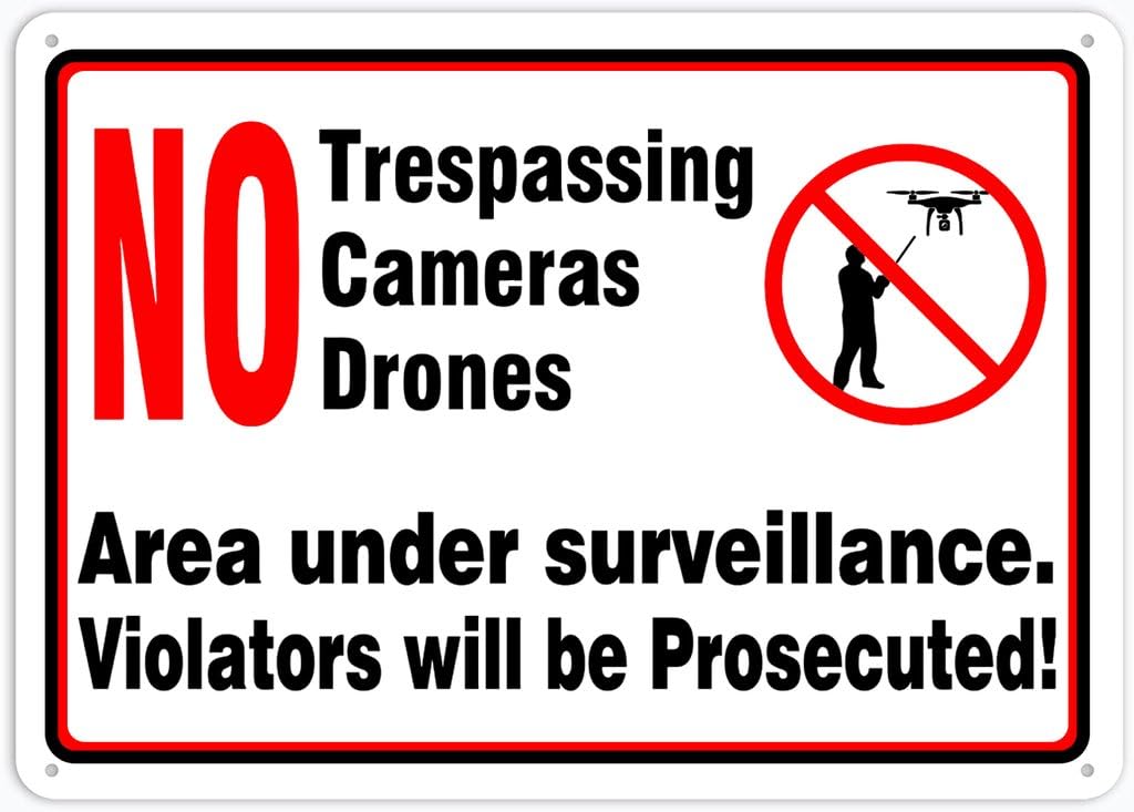 8"x12" Aluminum Metal Sign - No Trespassing Cameras Drones Area Under Surveillance (Violators Prosecuted) - For Home, Bar, Club, Kitchen, Restaurant Wall Decor
