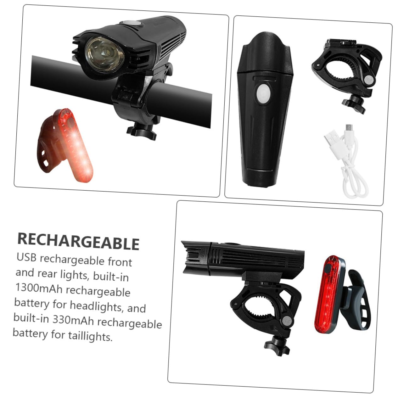 KOMBIUDA Headlight and Taillight Package Bike Light Charging Easy Install 4 Lighting Modes for Bike