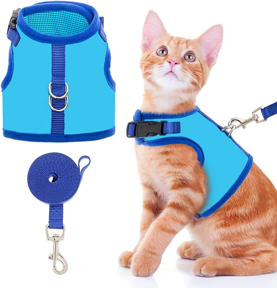 Cat Harness with Leash Escape Proof - Fashionable Mesh Cat Dog Walking Harness Leads, Adjustable for Kitties Puppies Small Animals