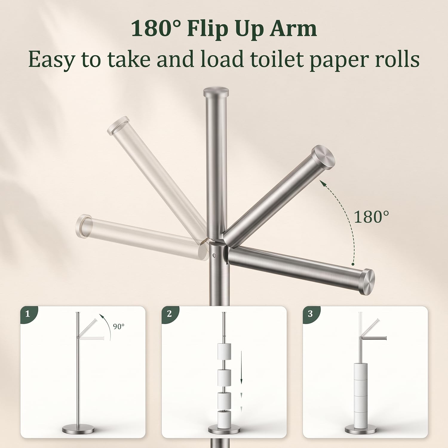Brushed Nickel Toilet Paper Holder Stand Free Standing Tissue Roll Holder — Amazon image 2
