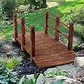 5 ft Garden Bridge, Classic Wooden Arch with Safety Rails Stained Finished Footbridge, Decorative Pond Landscaping, Backyard, Creek or Farm,Brown