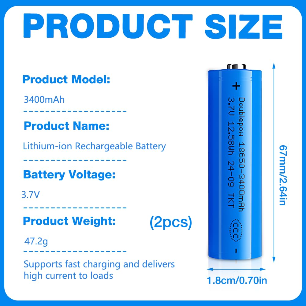 Akku 3.7V Li-Ion, NAVESO 2 Stück 3400mah 3.7 Volt Li-ion Akku Wiederaufladbarer, RC Button Top Akku Batterie mit Aufbewahrungsbox für Mikrofone Taschenlampen Kleinen Lüfter Türklingel