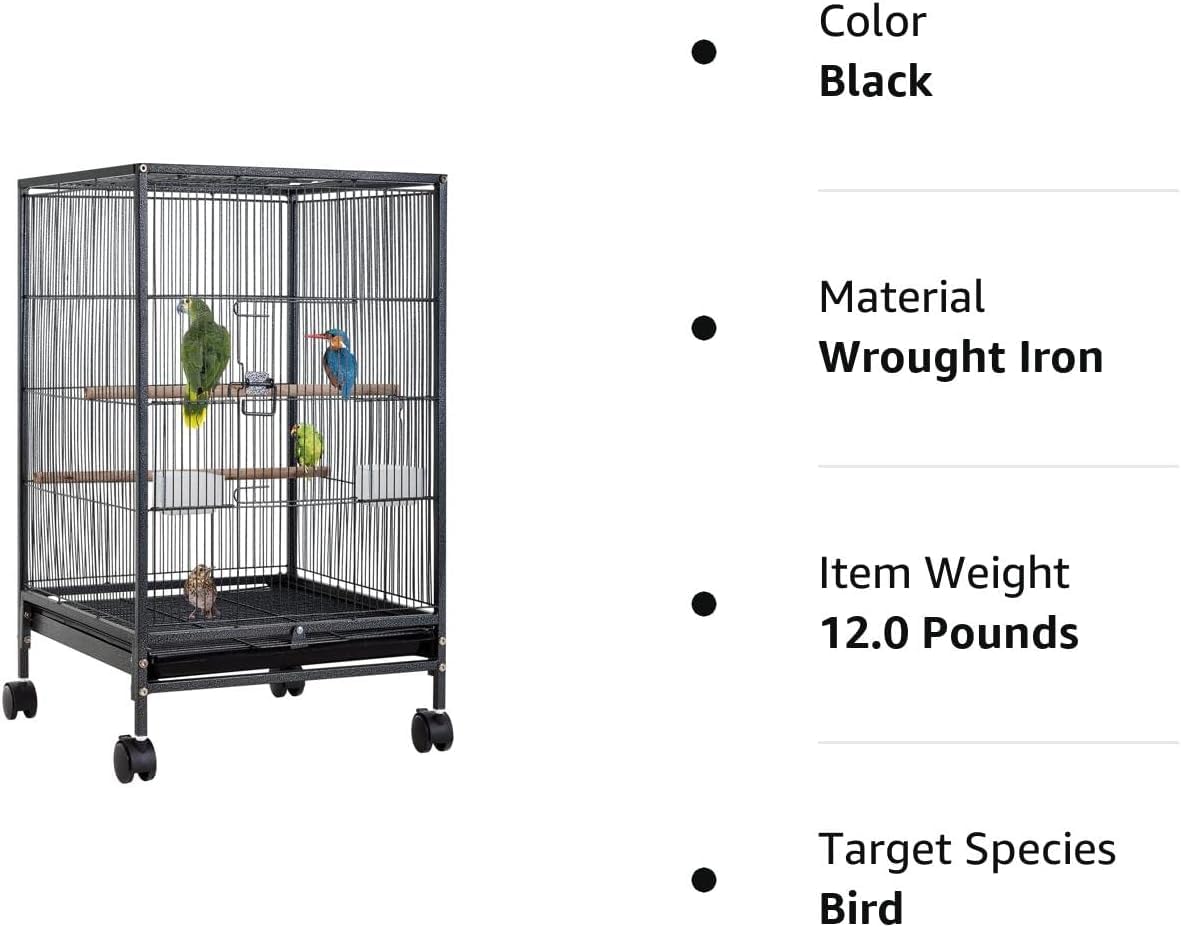 Vogelkäfig im Freien, Schmiedeeiserner Vogelkäfig Mit Offener Spielfläche Und Rollständer, 88,9 cm Großer Papageienkäfig, Vogelkäfige Für Lovebird-Papageien Vogelvoliere Vogelkäfig Voliere