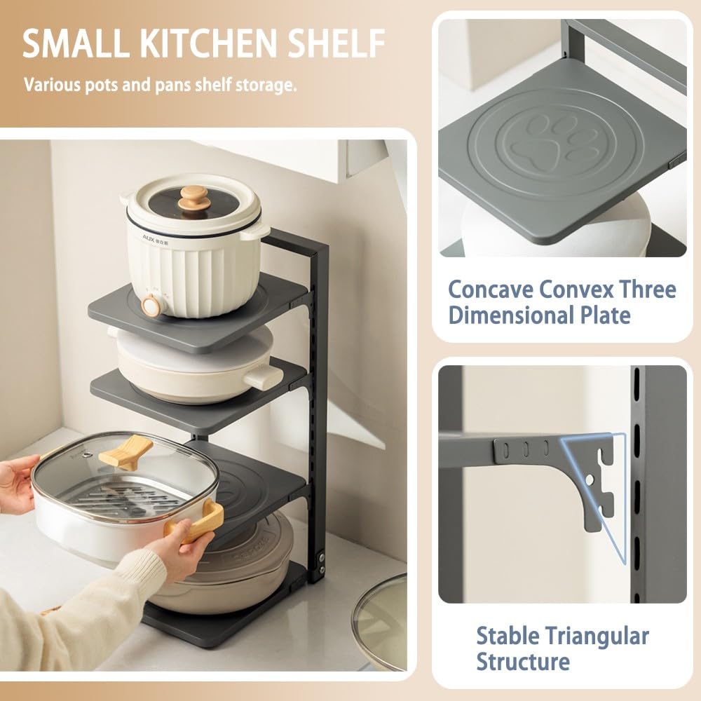Organizador de sartenes ajustable para ollas y sartenes, organizador de cocina de 4 niveles, ideal para encimera de cocina y almacenamiento de gabinetes