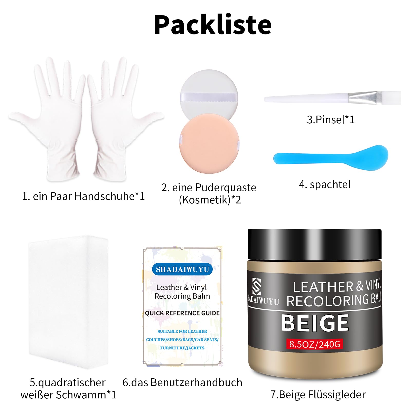 240g Lederpflege Auto,Leder Reparatur Set Beige,Flüssigleder,Lederfarbe,Kunstleder Reparaturset zum Reparieren von Sofas,Vinylmöbeln,Autositz,Lederschuhen,Sattel bei Verblassen und Kratzern