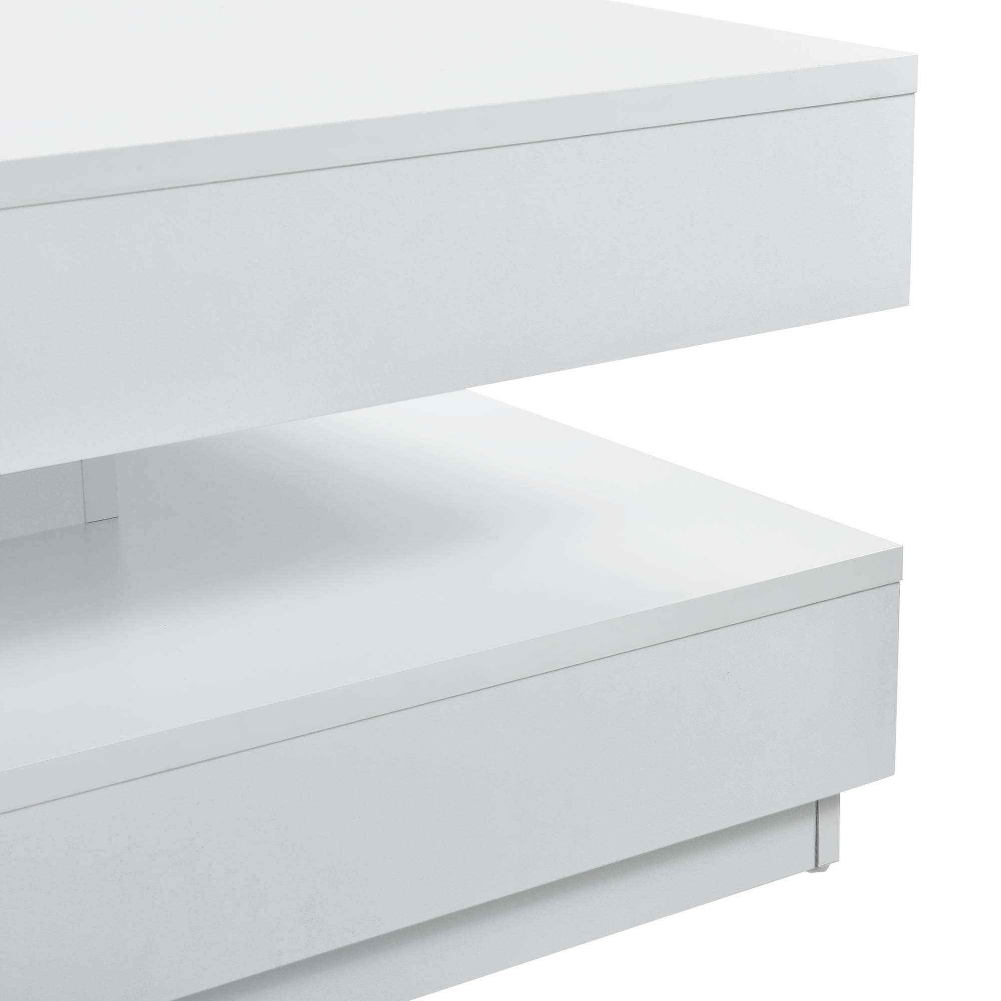[en.casa] Tavolino da Caffè Multifunzionale con Piano Girevole Tavolino Basso da Salotto 76 x 76 x 38 cm con Ripiano per Soggiorno Sala - Bianco