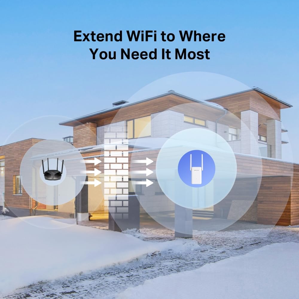 Mercusys ME80X AX3000 WiFi 6 Internet Booster con 2 antenne regolabili ad alto guadagno, WiFi Exender Booster, TP link Wifi Extender, connessione Gigabit cablata, EasyMesh, controllo app, funziona con