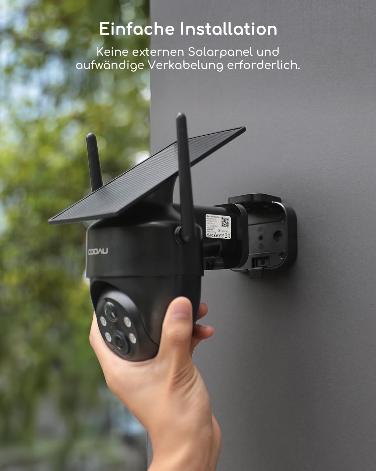 COOAU Überwachungskamera Aussen Akku Solar-2K Outdoor WLAN Kamera Überwachung Aussen mit Kabellose Installationsfreie Solarpanel, KI-Erkennung, 360°-Überwachung, Farbnachtsicht, Zwei-Wege-Audio