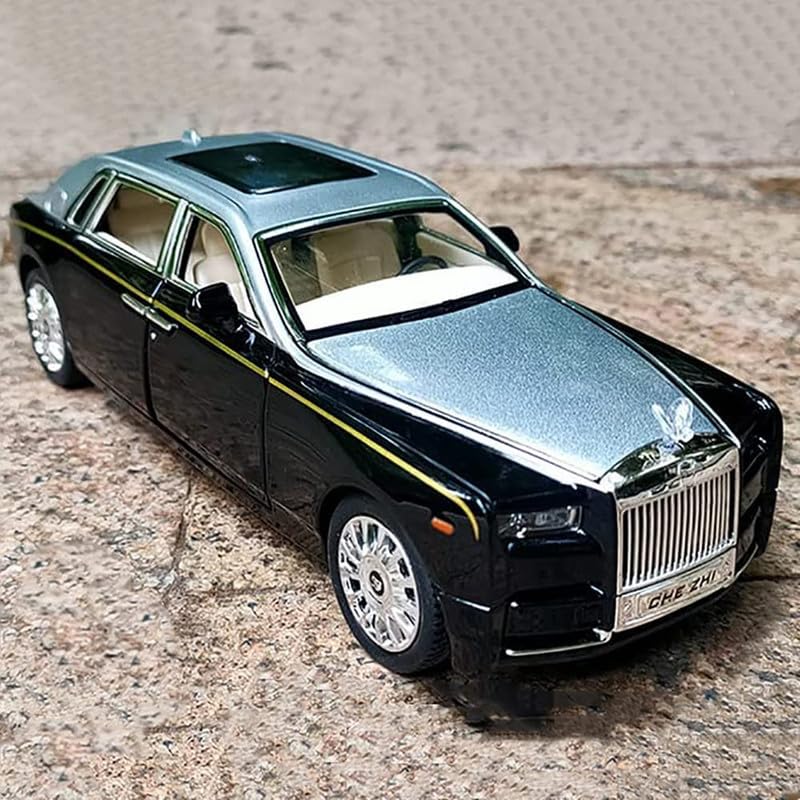Image of PINQUE Kids Diecast Metal Car 1:32 R Royce Phantom, Silver, Pull Back, Openable Doors, Music Sound, Light, Boys 4+