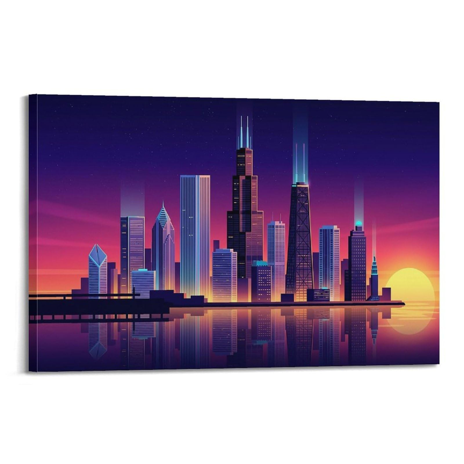 XKUGA Retro Chicago Landmark Punk Skyline Poster Modern Decorative Canvas Prints - Ideal Wall Art for Family, Man Cave, Game Room, Boys & Girls Bedroom 20x30inch(50x75cm)