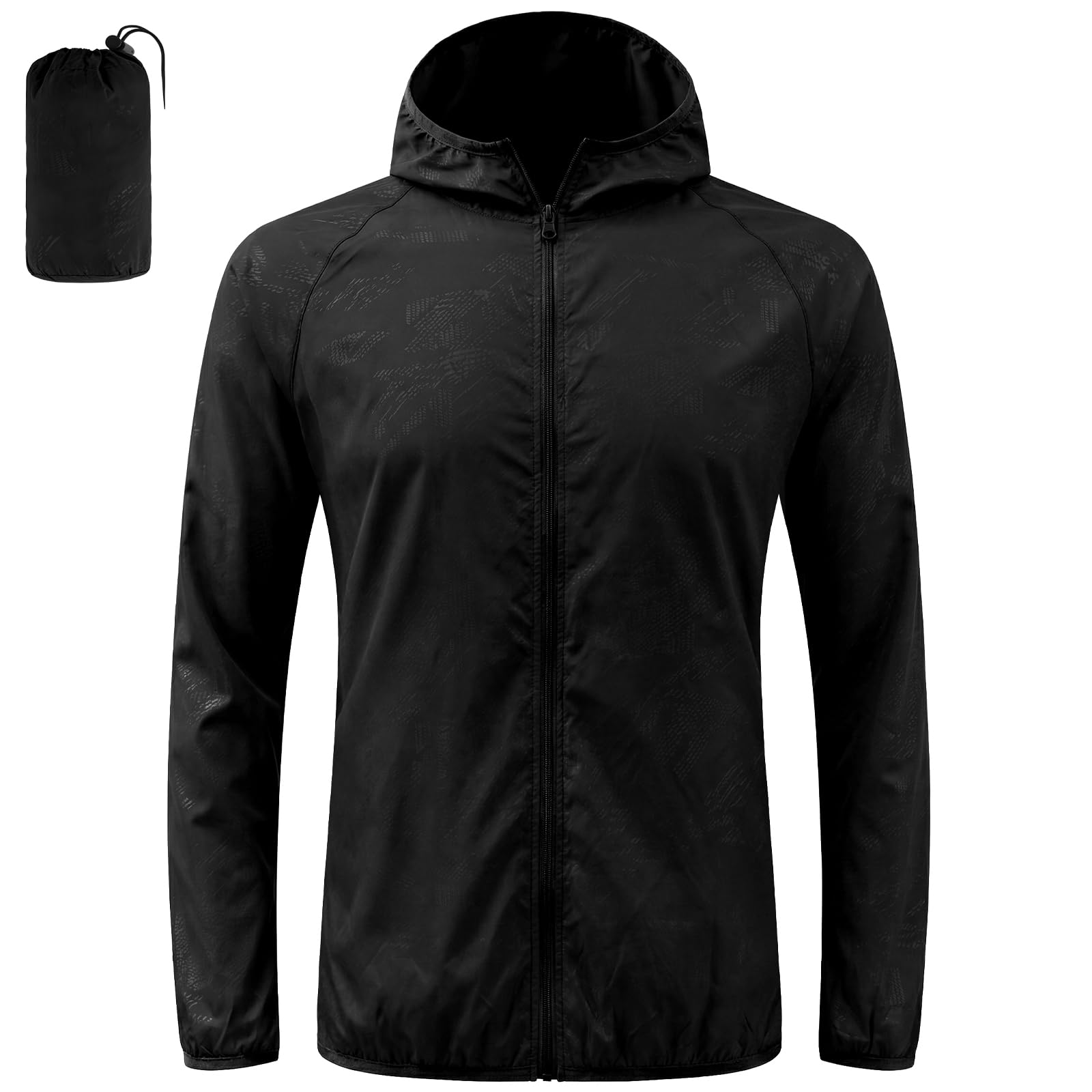 BSBUY Giacca Impermeabile Uomo Antipioggia, Leggera Impermeabile con Cappuccio e Tasche, Vento Pieghevole Trekking Giacca, Softshell Jacket con Custodia per Ciclismo Viaggio e Sport Outdoor